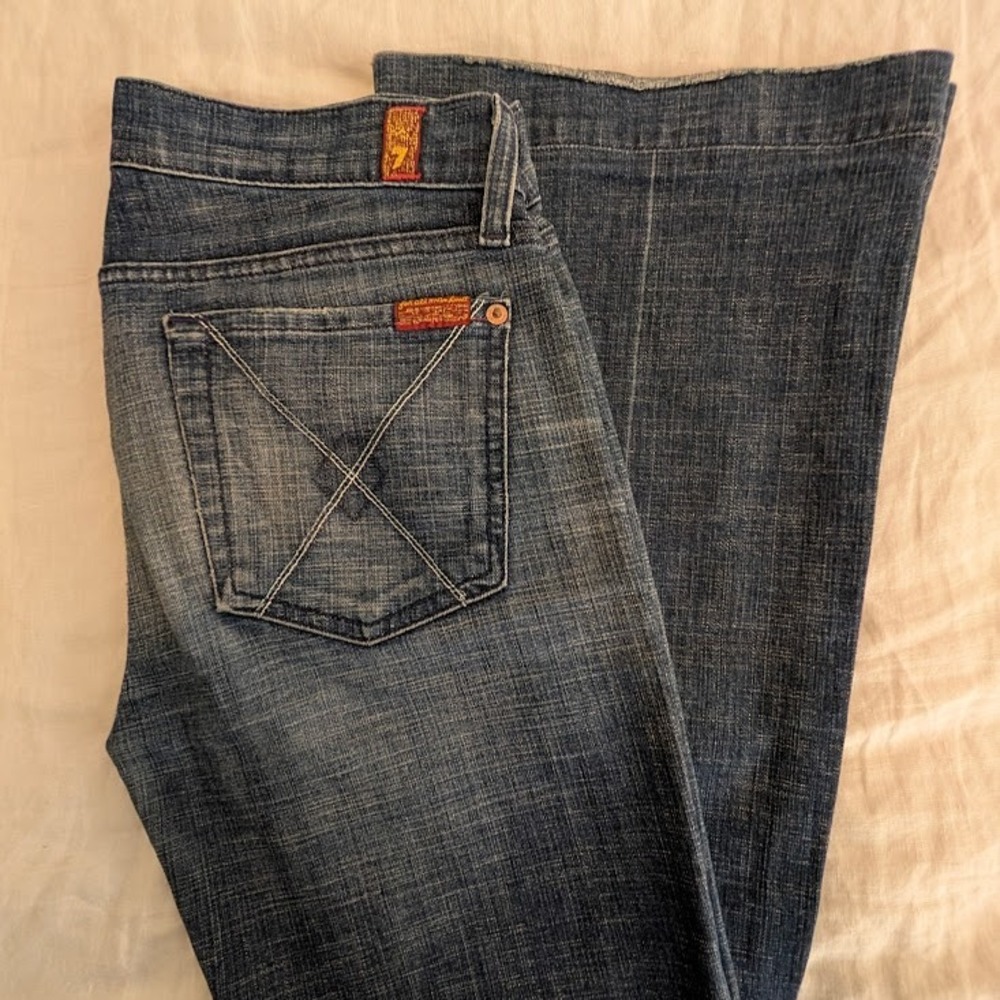 7 For All Mankind Dojo Flare Jeans Womens 27 (Fits 30x30) Low Rise Wide Leg Y2K - Picture 11 of 11